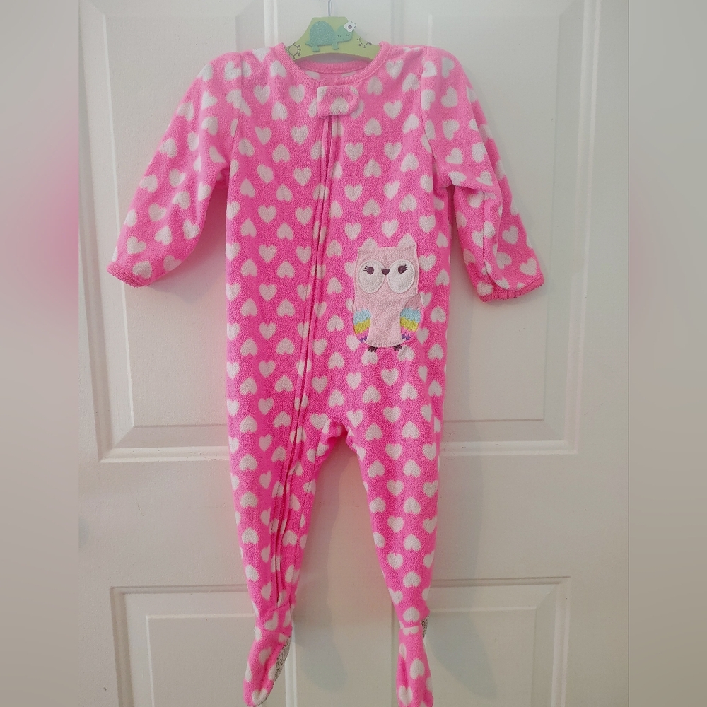 Carter's fleece grip footed owl pajamas sleeper 18 month pink hearts zip